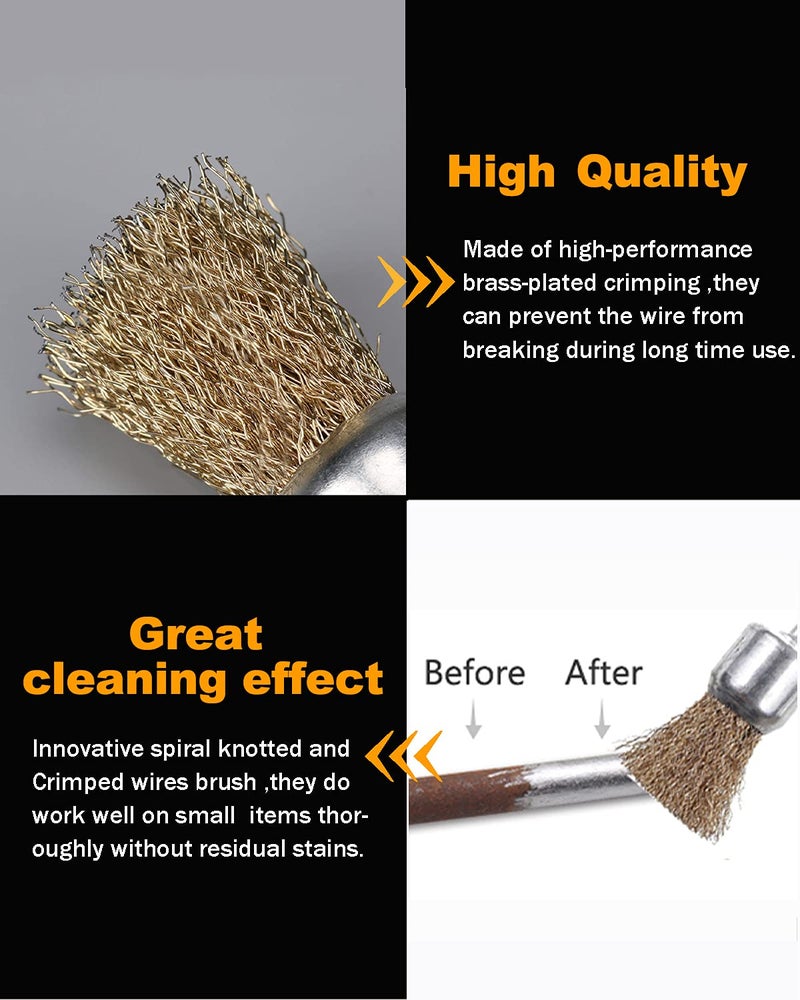 Rocaris 15 Pack Brass Coated Wire Brush Wheel & Cup Brush Set with 1/4-Inch Shank, 3 Sizes Coated Wire Drill Brush Set Perfect for Removal of Rust/Corrosion/Paint - Image 3